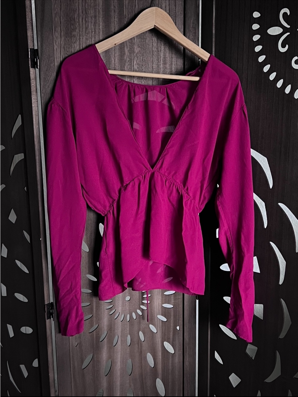 Zara Deep Magenta V-Neck Peplum Long Sleeve Top